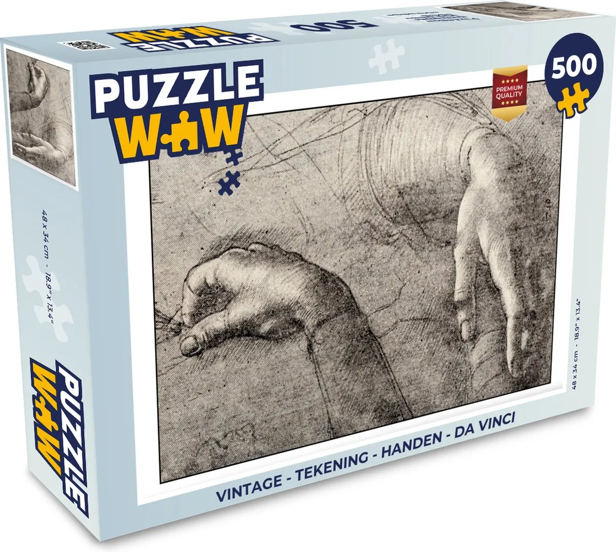 PuzzleWow Vintage Tekening Handen Da Vinci Legpuzzel 500 Stuks