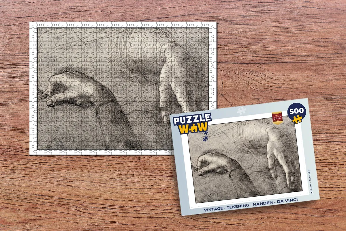 PuzzleWow Vintage Tekening Handen Da Vinci Legpuzzel 500 Stuks - Multicolor