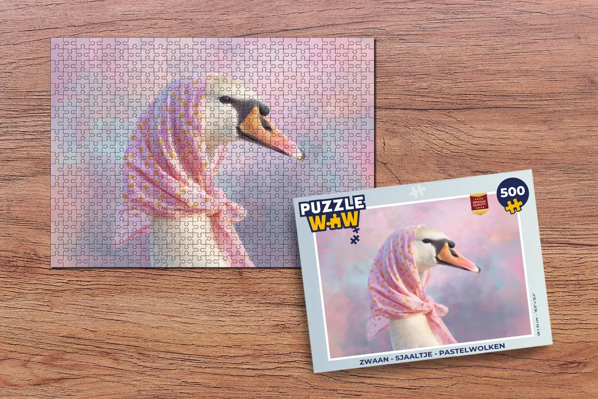 PuzzleWow Zwaan - Sjaaltje Legpuzzel 500 Stuks - Pastelwolken