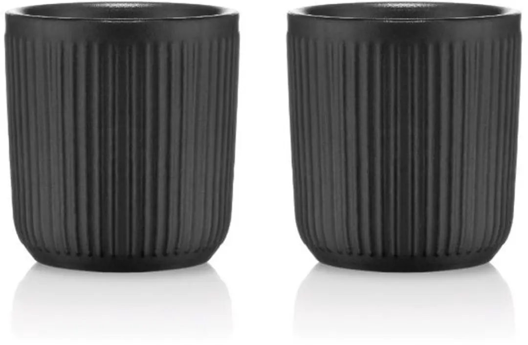 Set van 2 Mokken, 0.1L, Mat Zwart Porselein, Dubbelwandig