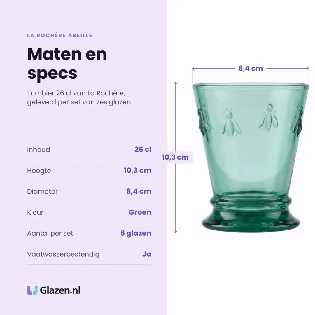 La Rochère Bee Waterglas - 26cl - Donkergroen - afbeelding 3 van 6