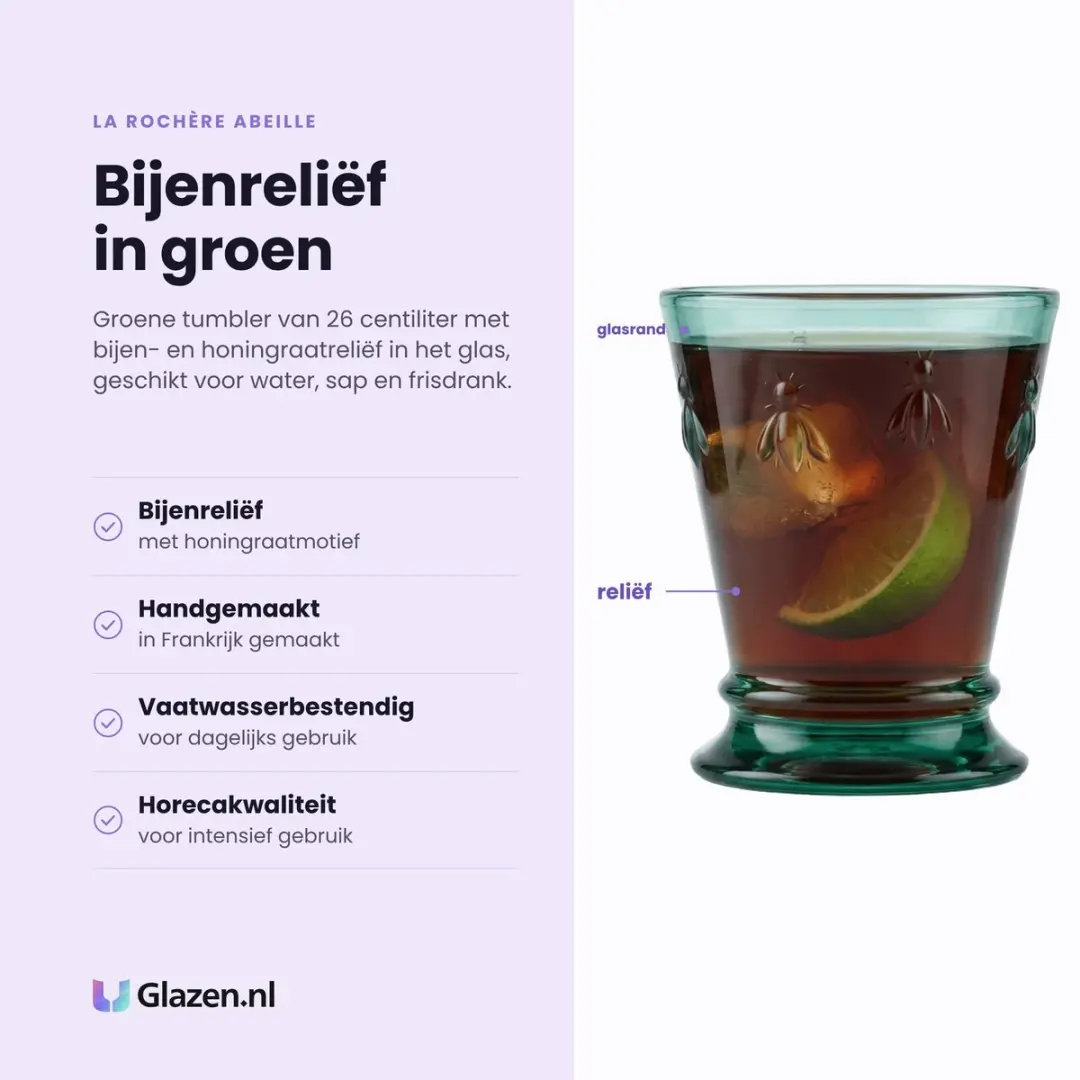La Rochère Bee Waterglas - 26cl - Donkergroen - afbeelding 2 van 6