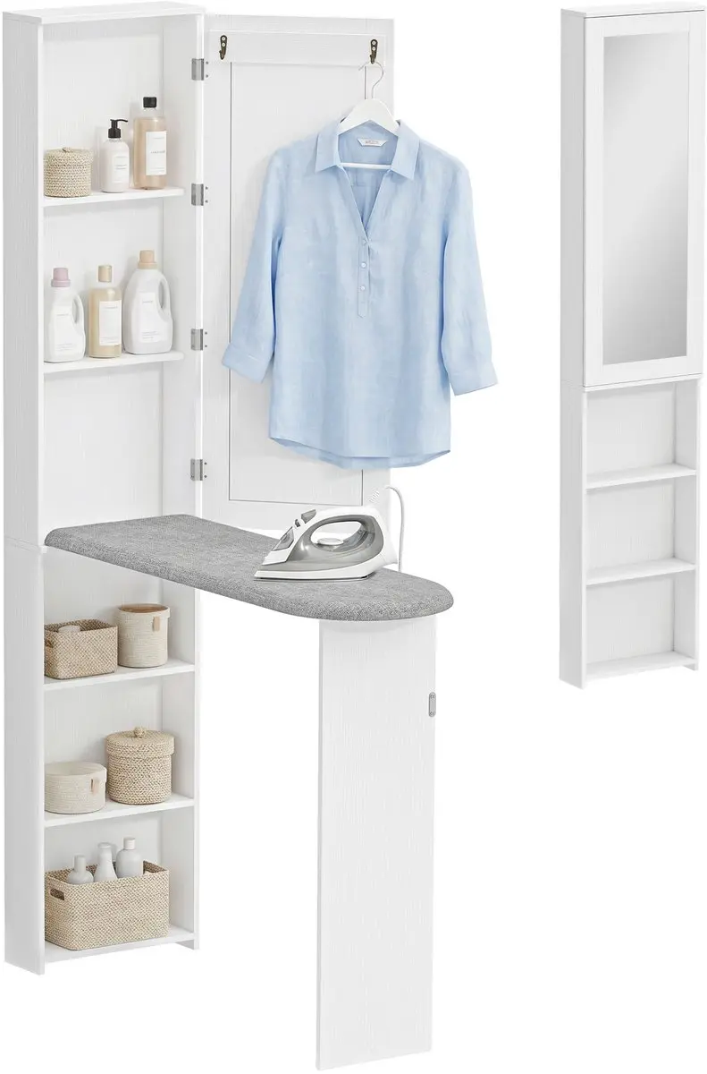 HOMCOM Strijkplankkast-MDF, Linnen-106L x 35B x 174H cm-Wit