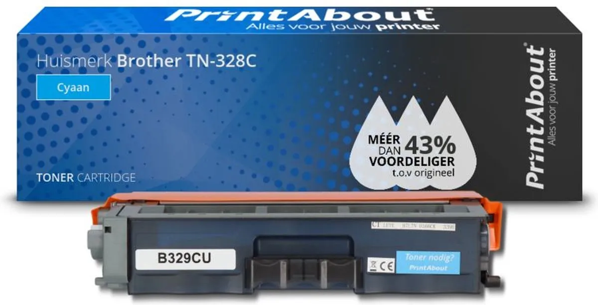 PrintAbout Brother TN-328C Toner Cyaan - 6.500 pagina's