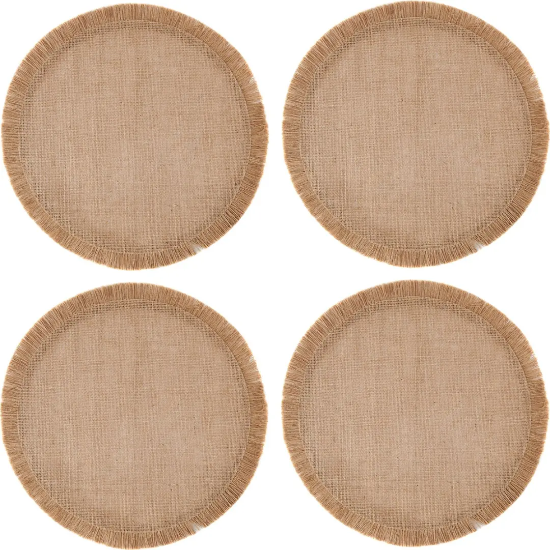 Placemats, Set van 4 Stuks, Rond, Jutte, Geweven, 38 CM, Naturel