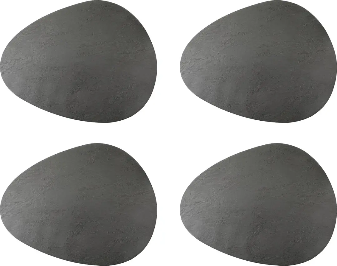 Placemats, Set van 4 Stuks, Kiezel Vorm, Kunstleer, 38 x 30 CM, Slate Grijs