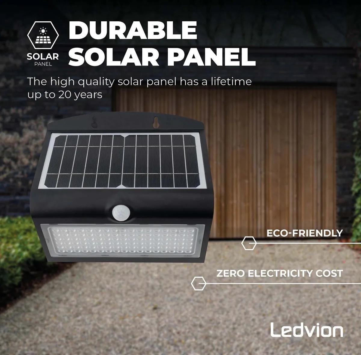 Ledvion Solar LED Wandlamp 8W 3000K - IP65 Zwart