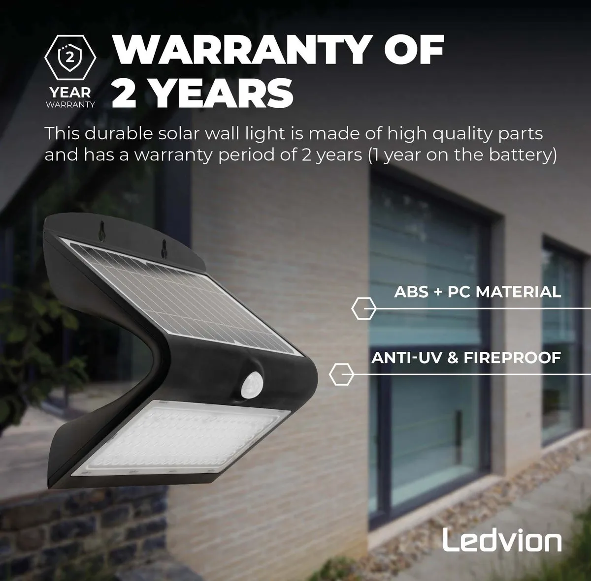Ledvion Solar LED Wandlamp 8W 3000K - IP65 Zwart
