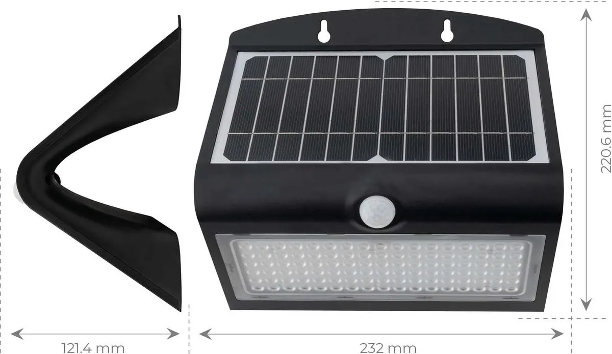 Ledvion Solar LED Wandlamp 8W 3000K - IP65 Zwart