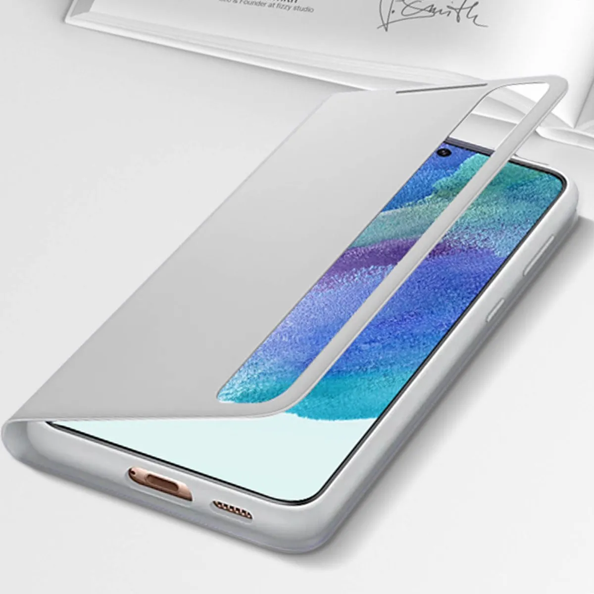 Samsung Clear View Cover EF-ZG990CWEGEE - Galaxy S21 FE - Wit - afbeelding 6 van 6