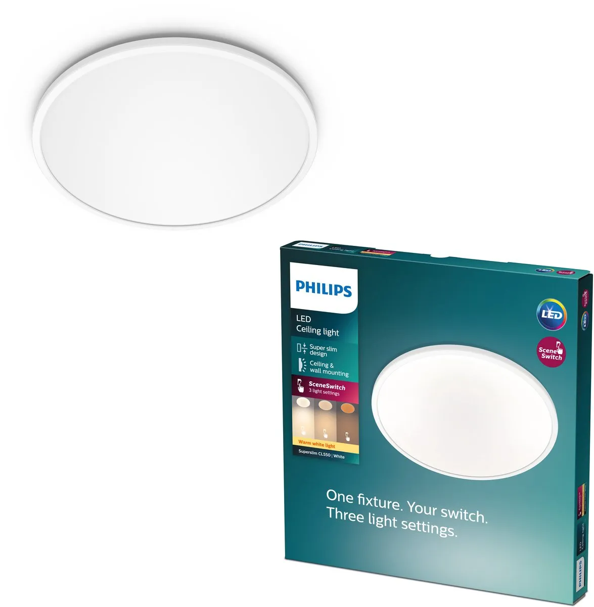 Philips Superslim Plafondlamp 15W Warmwit