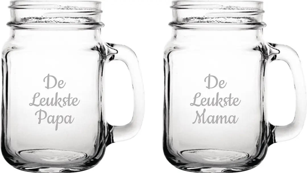 Gegraveerde Drinkglas 45cl De Leukste Mama-De Leukste Papa