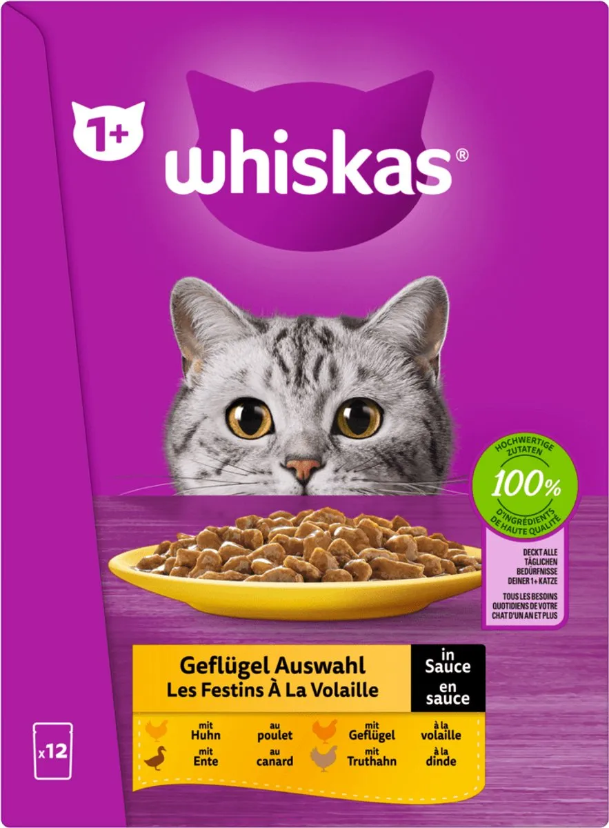 Whiskas 1+ Gevogelte Selectie Saus 12x85g