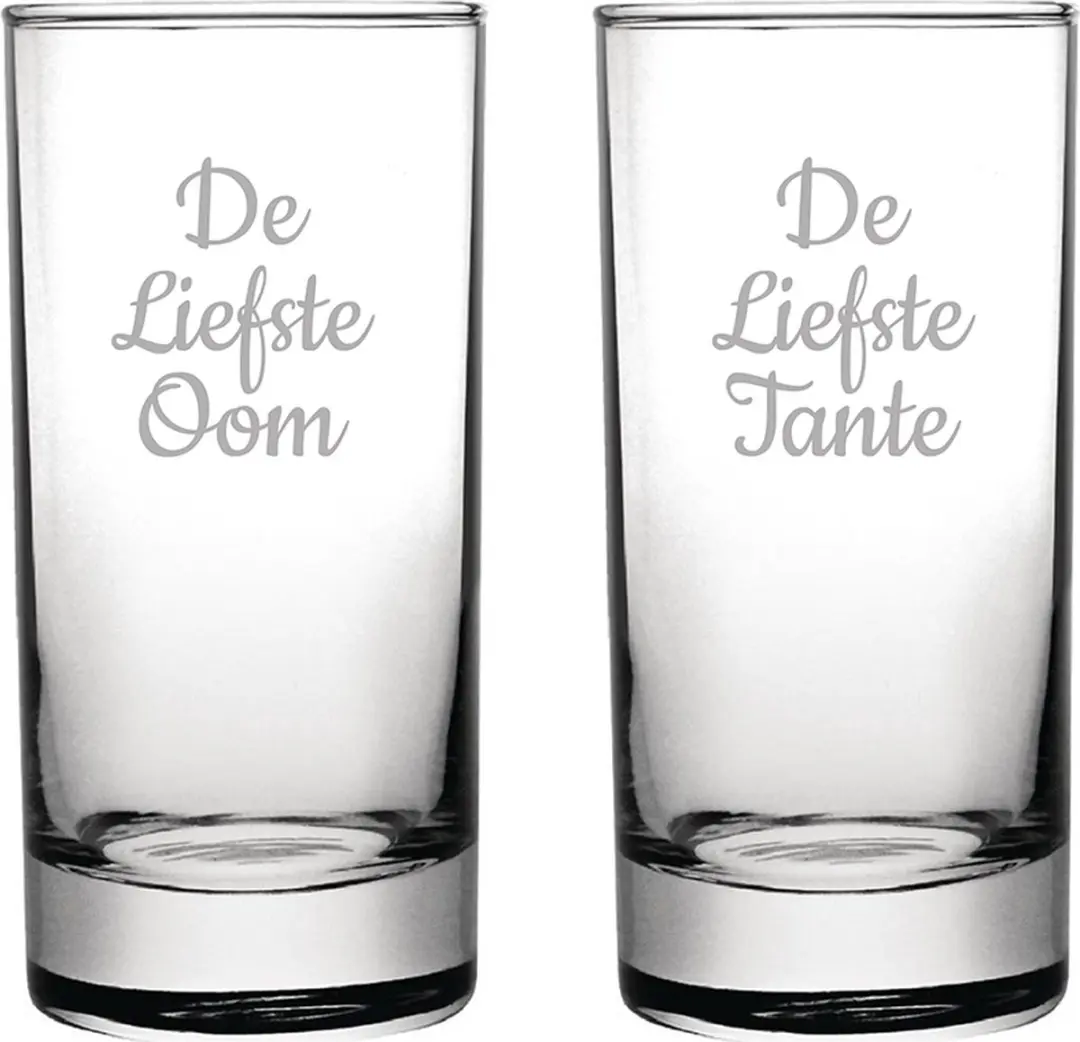 Gegraveerde longdrinkglas 28,5cl De Liefste Tante-De Liefste Oom