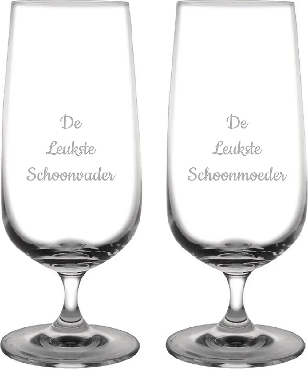 Gegraveerde bierglas op voet 41cl De Leukste Schoonvader-De Leukste Schoonmoeder