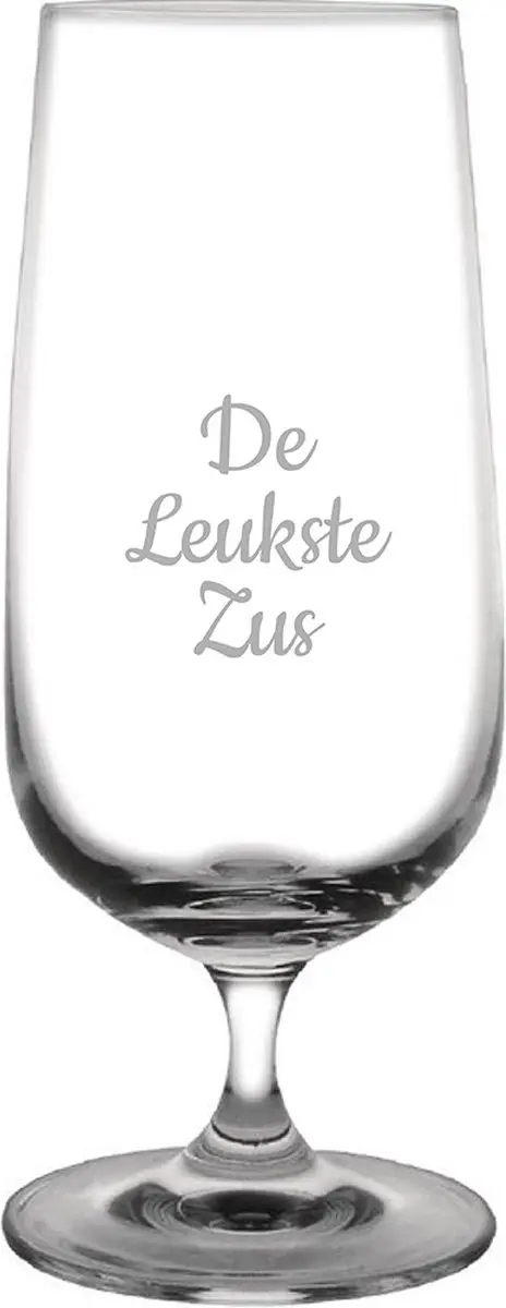 Gegraveerde bierglas op voet 41cl De Leukste Zus