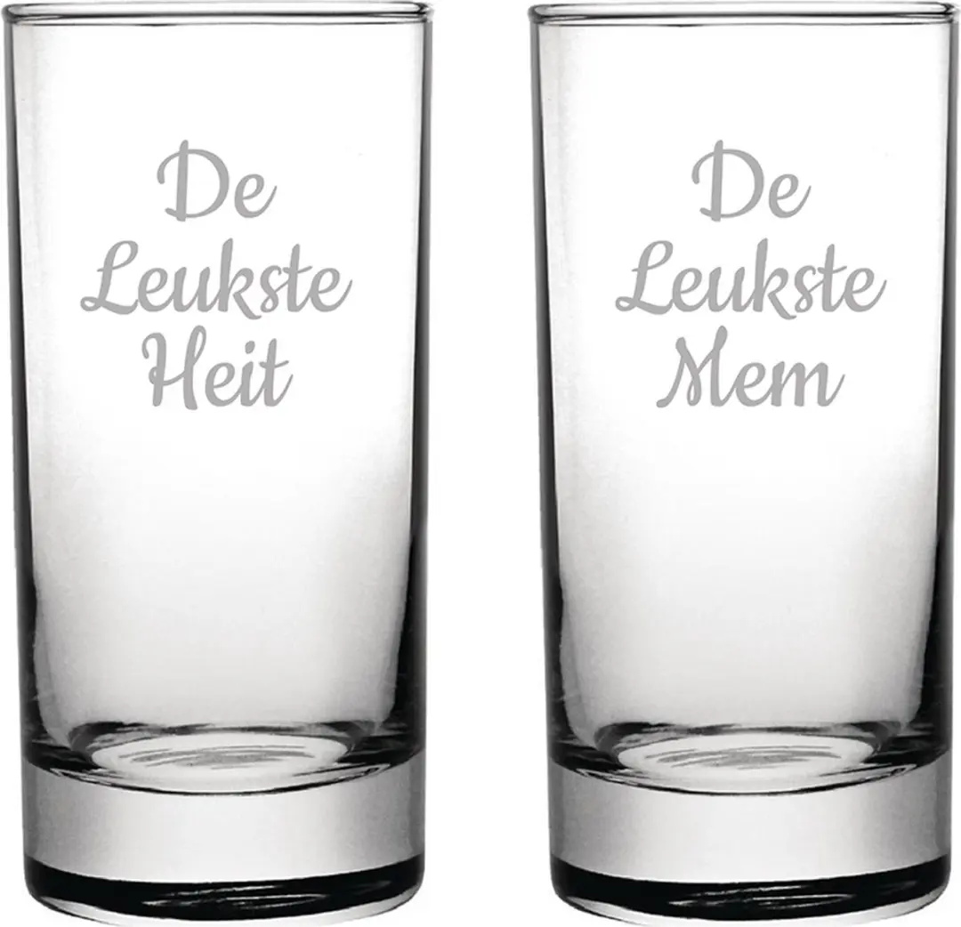 Gegraveerde longdrinkglas 28,5cl De Leukste Mem-De Leukste Heit