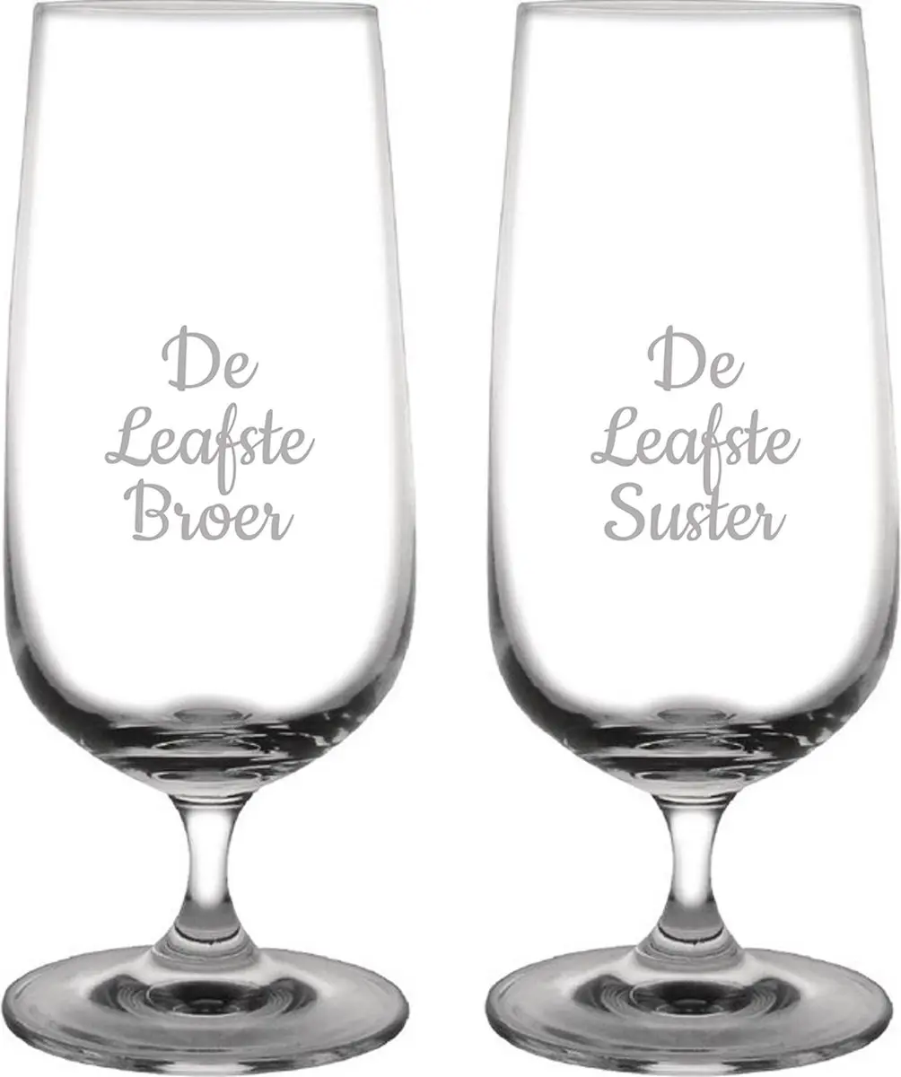 Gegraveerde bierglas op voet 41cl De Leafste Broer-De Leafste Suster