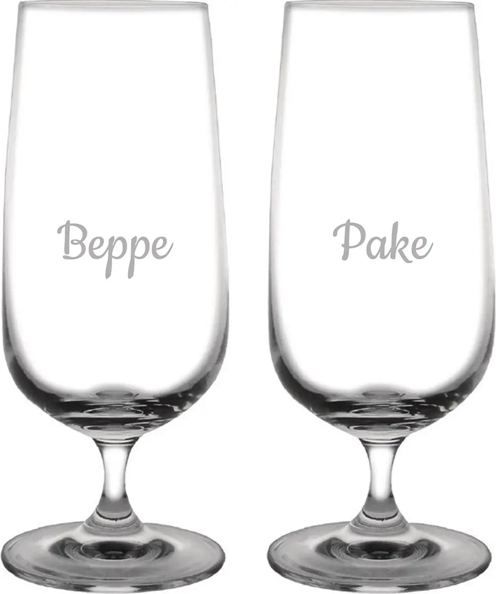 Gegraveerde bierglas op voet 41cl Pake & Beppe