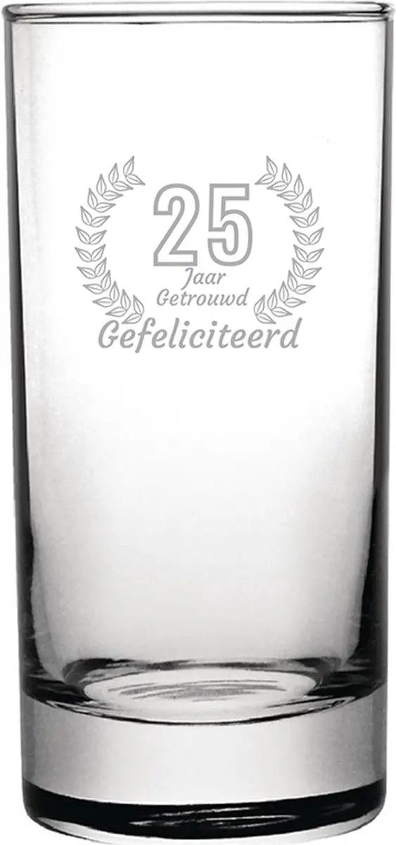 Gegraveerde Longdrinkglas 28,5cl Gefeliciteerd 25 jaar getrouwd