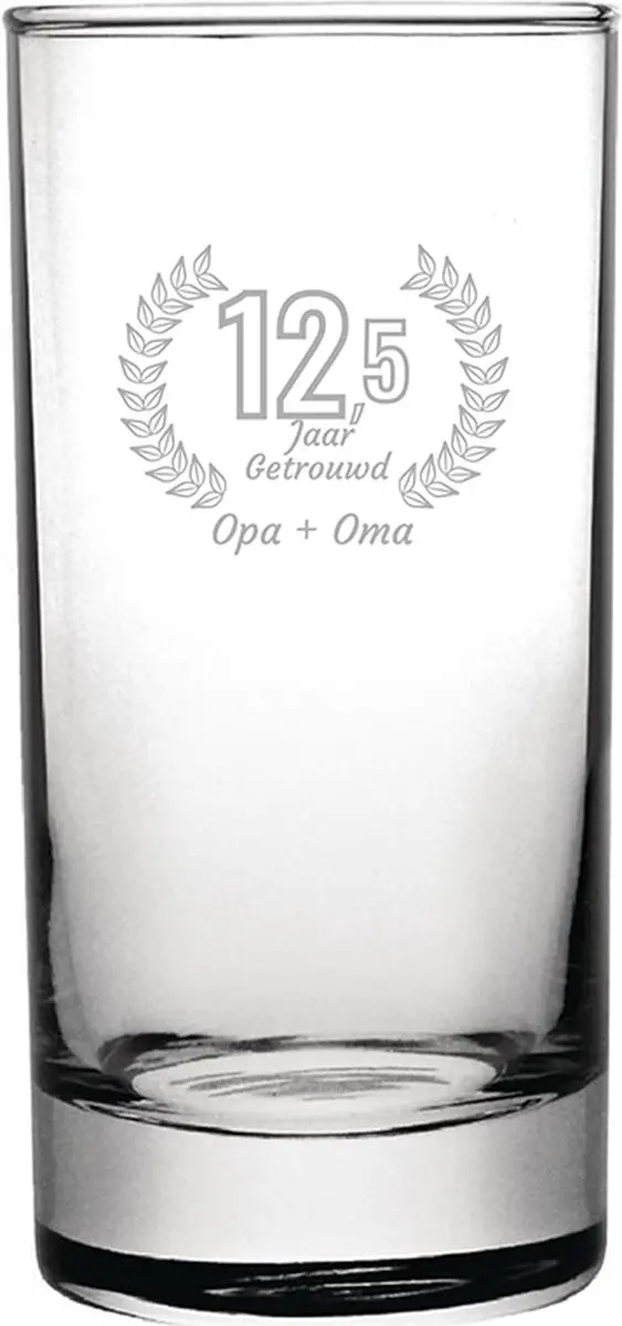 Gegraveerde Longdrinkglas 28,5cl Opa + Oma 12,5 jaar getrouwd