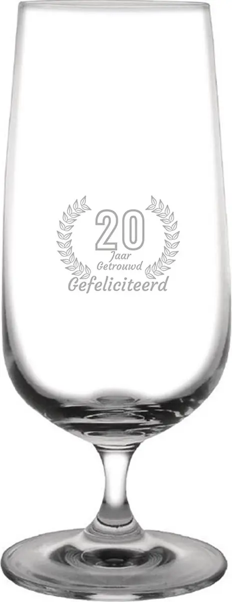 Gegraveerde Bierglas op voet 41cl Gefeliciteerd 20 jaar getrouwd