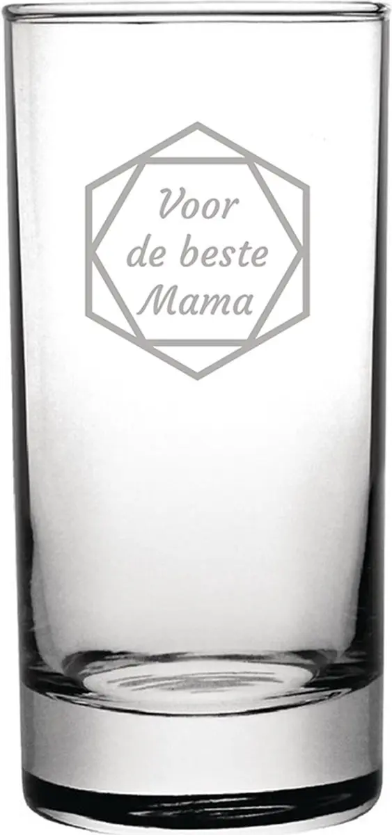 Gegraveerde longdrinkglas 28,5cl voor de beste Mama in hexagon