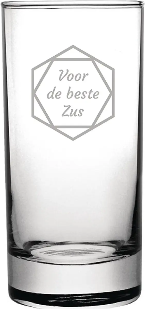 Gegraveerde longdrinkglas 28,5cl voor de beste Zus in hexagon