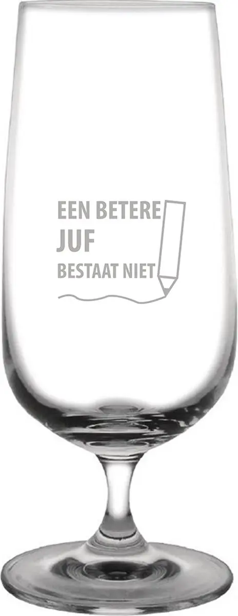 Gegraveerde bierglas op voet 41cl een betere juf bestaat niet