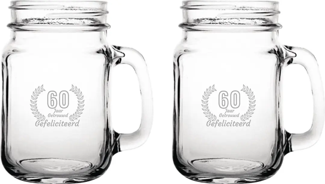 Gegraveerde set Drinkglazen 45cl Gefeliciteerd 60 jaar getrouwd