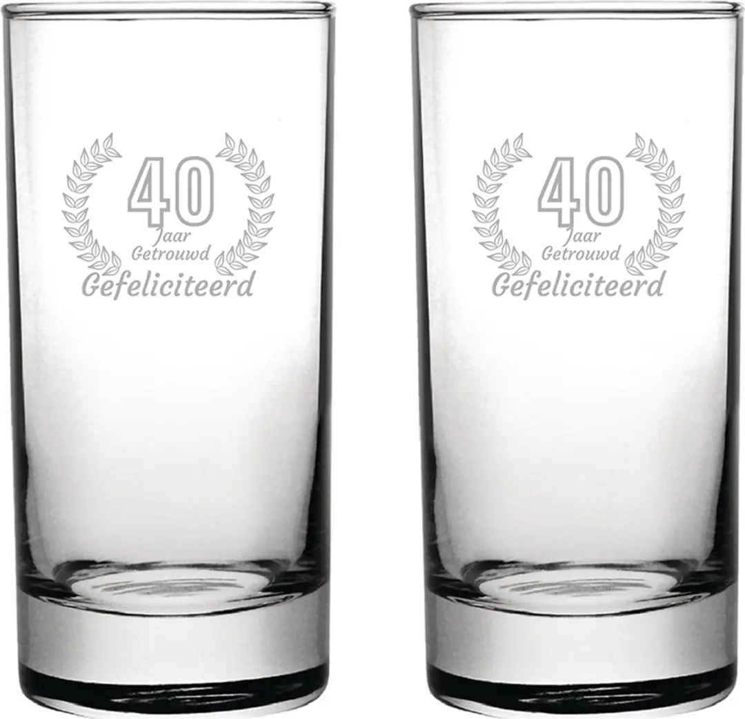Gegraveerde set Longdrinkglazen 28,5cl Gefeliciteerd 40 jaar getrouwd