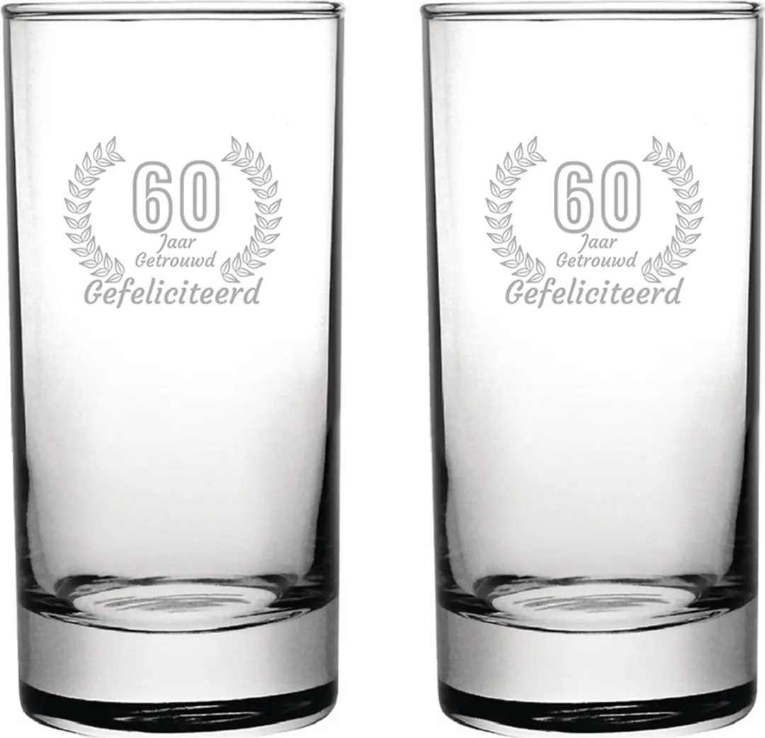 Gegraveerde set Longdrinkglazen 28,5cl Gefeliciteerd 60 jaar getrouwd