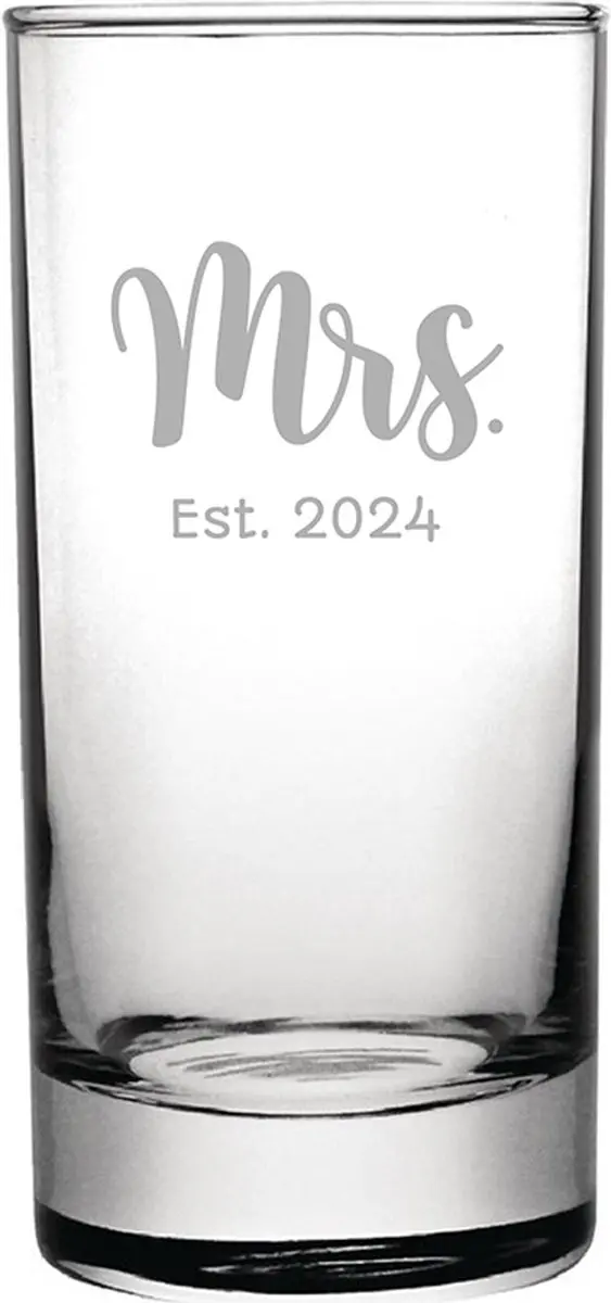 Gegraveerde longdrinkglas 28,5cl Mrs. Est. 2024