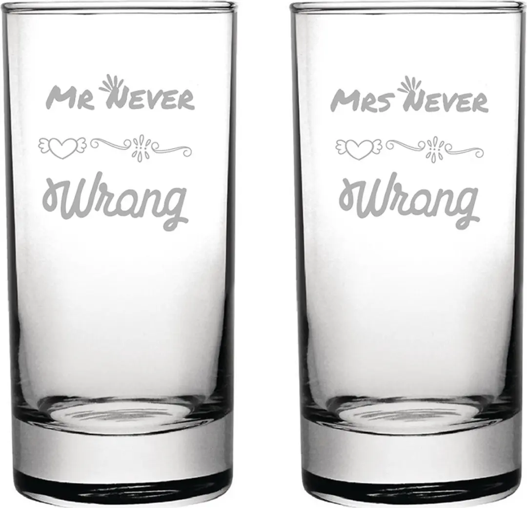 Gegraveerde set longdrinkglazen 28,5cl Mr. Never wrong