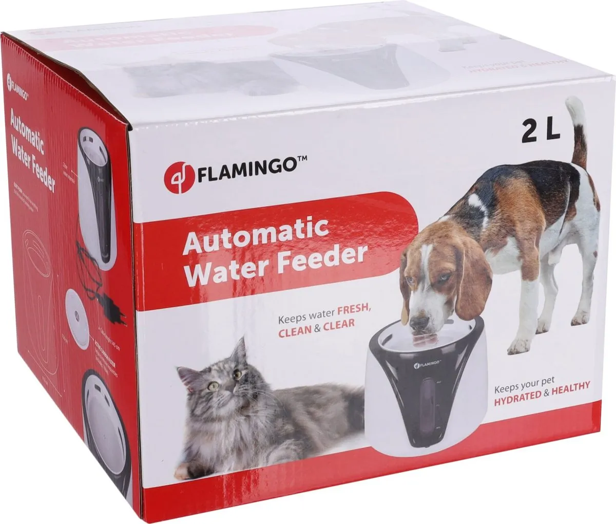 Flamingo Drinkfontein Adriana 2L - Zwart/Wit
