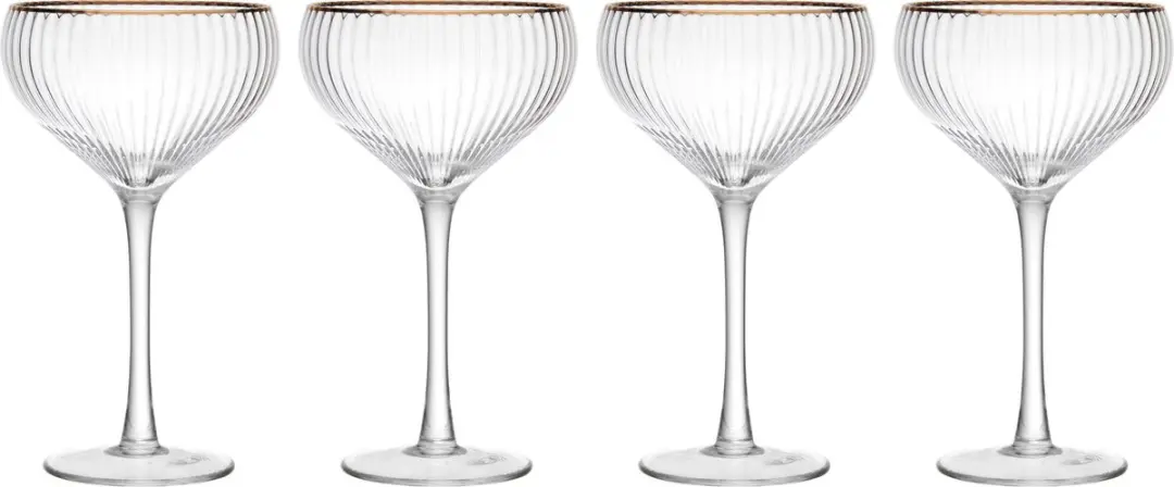 Champagneglazen, Coupes, Set van 4 Stuks, 0.35 L, Loodvrij Glas, Gouden Rand