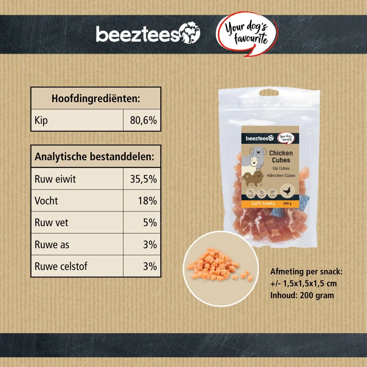 Beeztees Tasty Treats Kip Cubes Mini Hondensnacks 200g