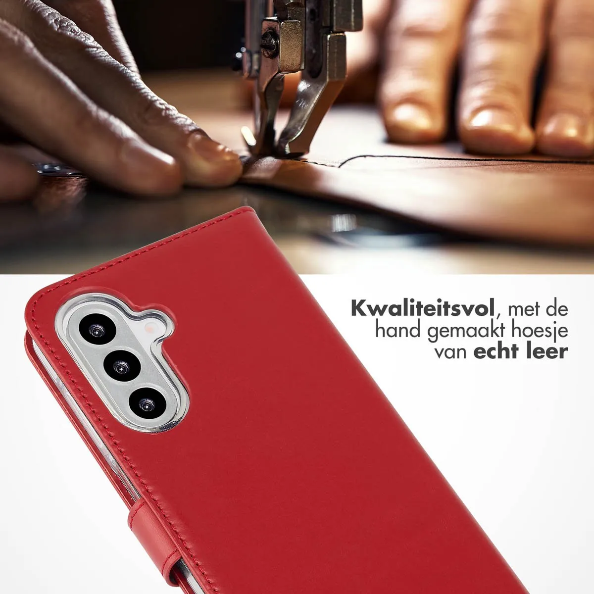 Selencia Hoesje Samsung Galaxy A26 - Echt Lederen Bookcase Rood