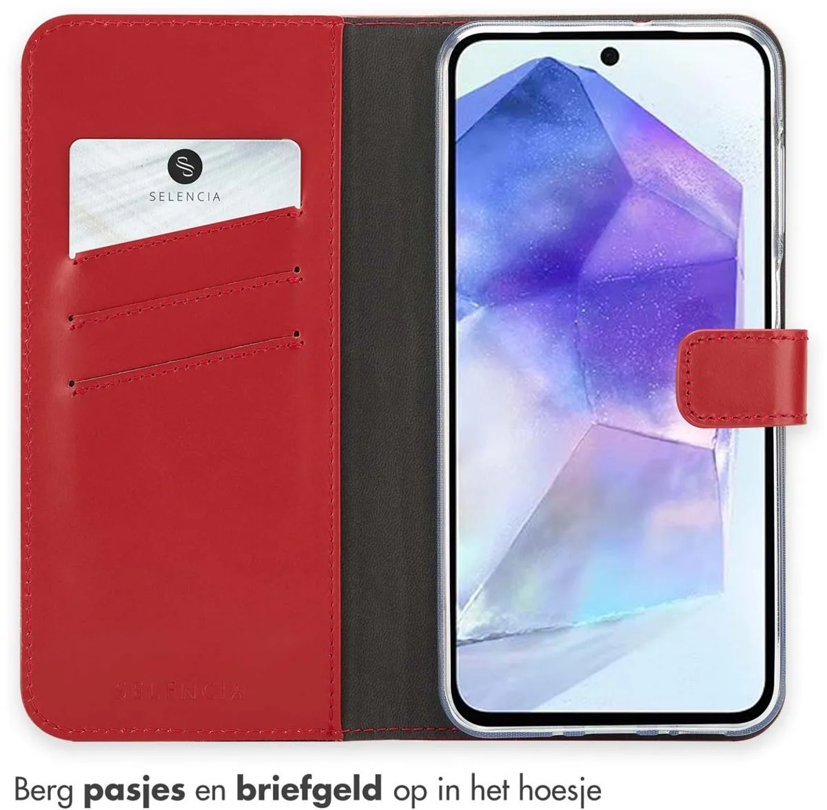 Selencia Hoesje Samsung Galaxy A26 - Echt Lederen Bookcase Rood