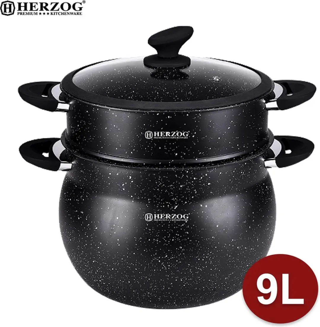 Herzog 9L Aluminium Stone Coating Couscous Pot