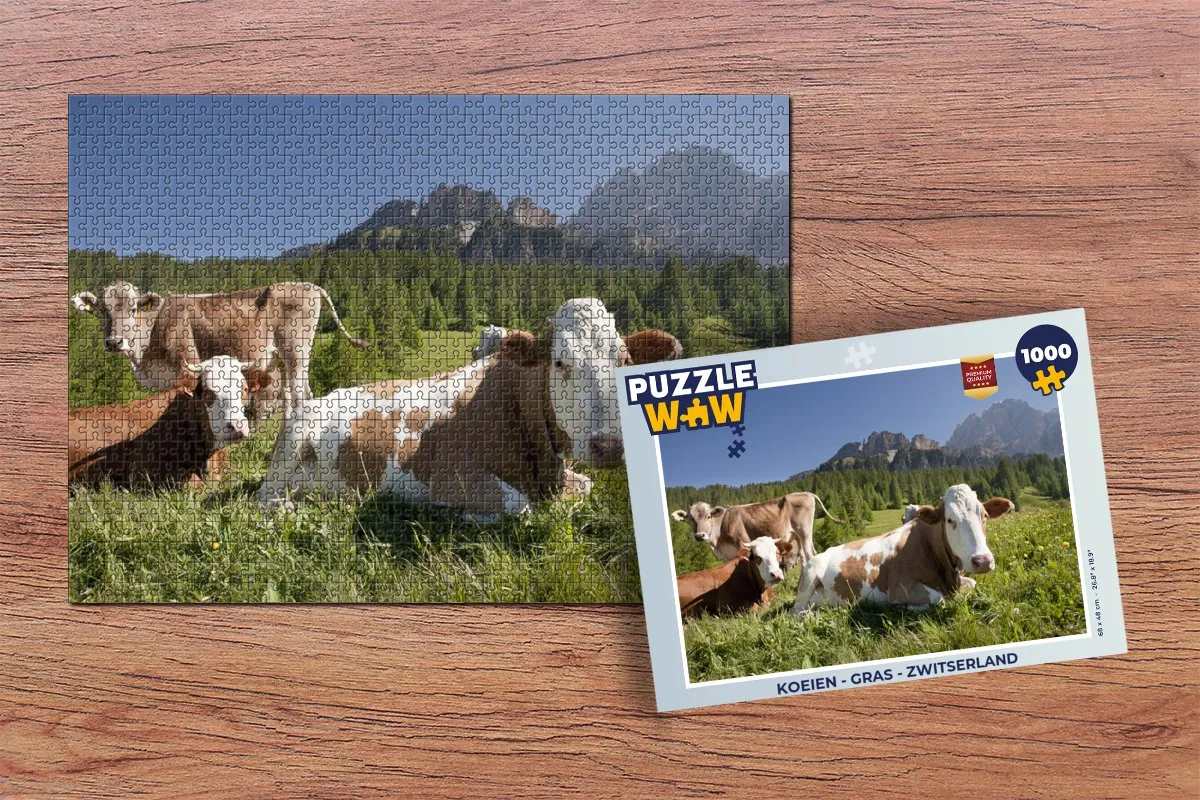 PuzzleWow Koeien Gras Zwitserland Legpuzzel 1000 Stuks - Multicolor