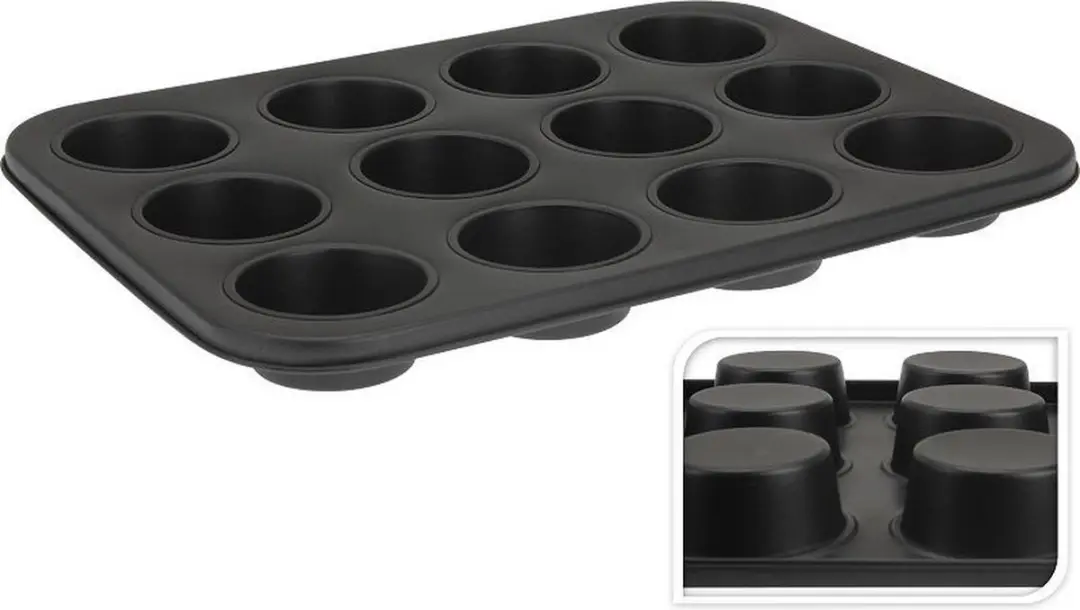 Koopman La Cucina Muffinvorm 35x26.5x3.5cm Zwart