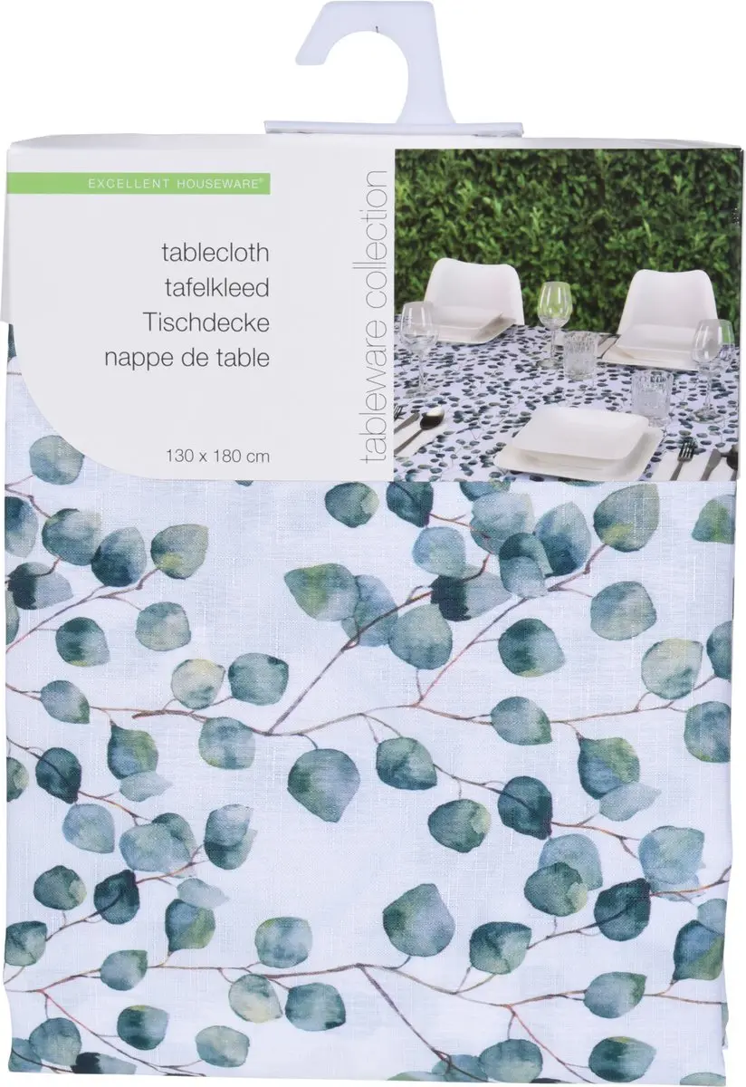 Tafelkleed linnen look blad design 130x180cm petrol blauw