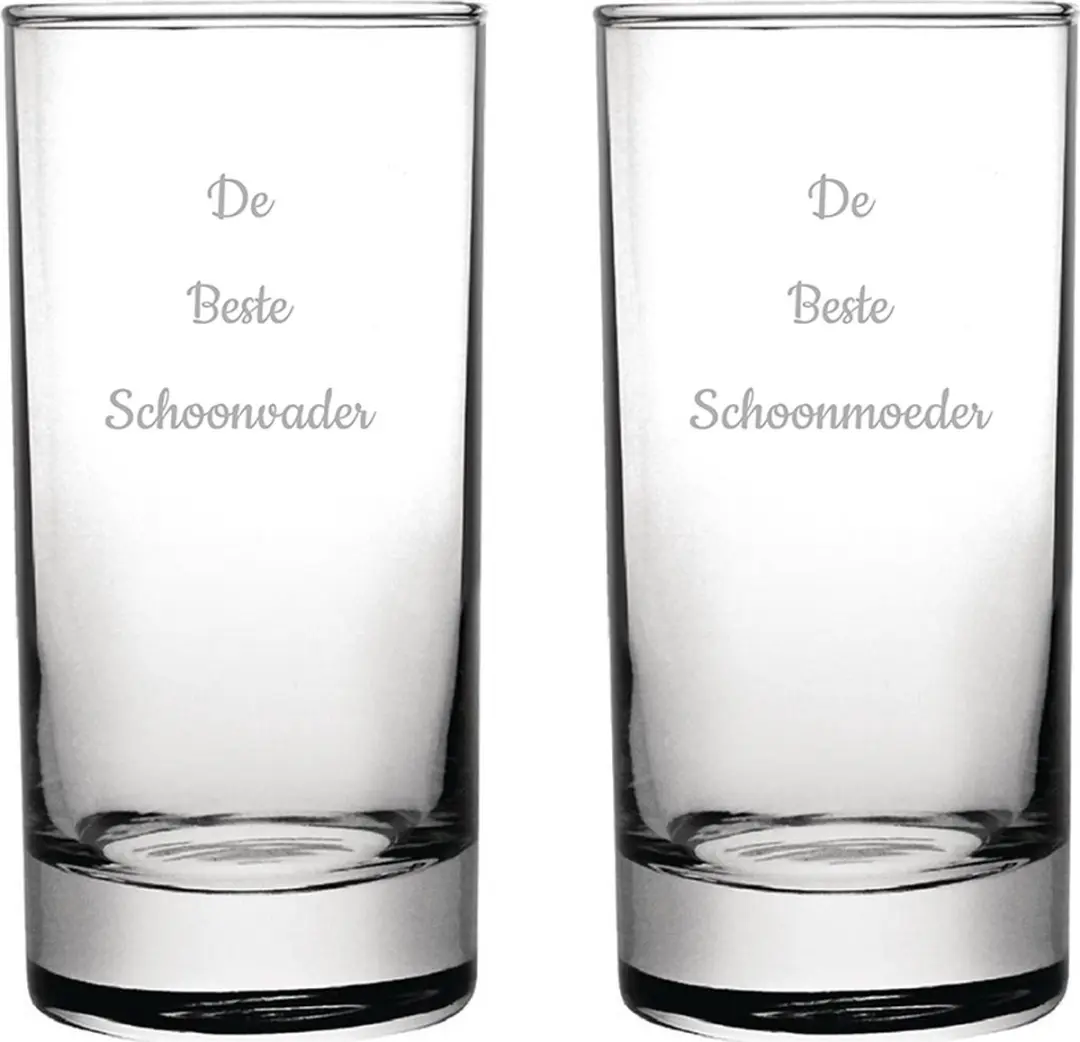 Gegraveerde longdrinkglas 28,5cl De Beste Schoonvader- De Beste Schoonmoeder