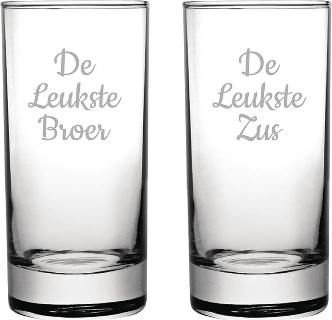 Gegraveerde longdrinkglas 28,5cl De Leukste Broer-De Leukste Zus