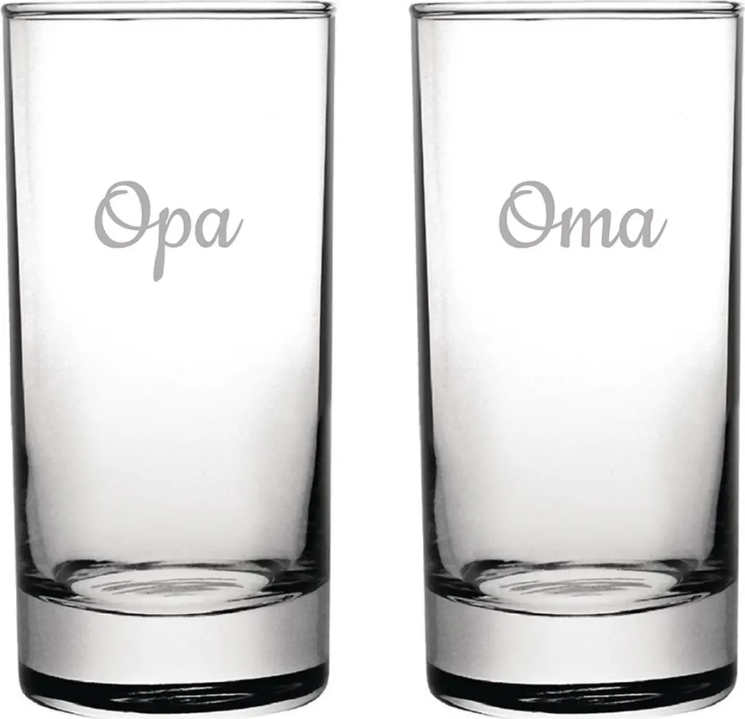 Gegraveerde longdrinkglas 28,5cl Opa & Oma