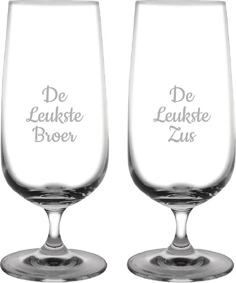 Gegraveerde bierglas op voet 41cl De Leukste Broer-De Leukste Zus