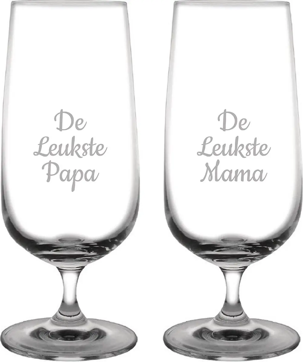 Gegraveerde bierglas op voet 41cl De Leukste Mama-De Leukste Papa