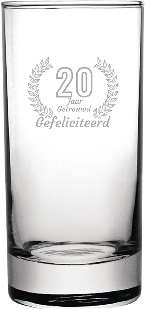 Gegraveerde Longdrinkglas 28,5cl Gefeliciteerd 20 jaar getrouwd