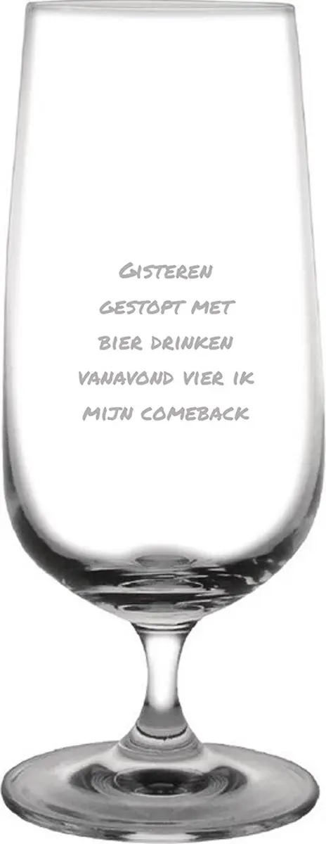 Bierglas op voet gegraveerd